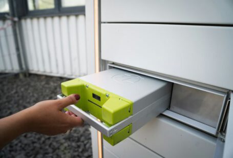 Solar Battery Storage - green and white plastic box